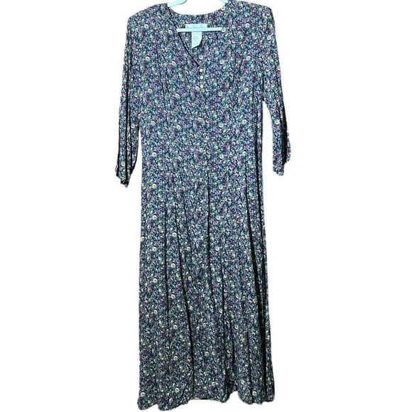 Vintage 80's / 90's Paris Sport Club Long Line Ditzy Floral Maxi Dress Size 11 - Picture 1 of 16
